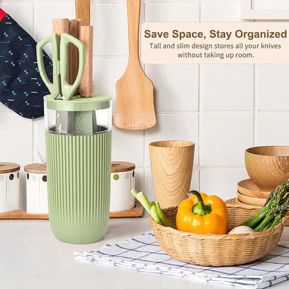Knife Set, 6-Piece Kitchen Knife Set with Sharp Chef and Meat Knives, Anti-Rust Utility Knives Set for Kitchen, Kitchen Knife Block Set （Green）