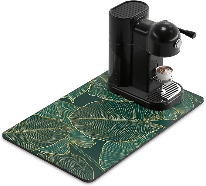 Rnivvi Coffee Mat, 12" x 19" Cute Tropical Theme Coffee Bar Mats for Espresso Machine Station Accessories and Organizer, Hide Stain Rubber Backed Absorbent Dish Drying Pad for Kitchen Counter, Palm by Rnivvi