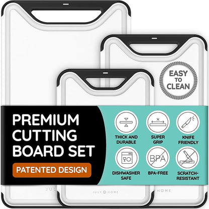 𝐏𝐫𝐞𝐦𝐢𝐮𝐦 𝐓𝐡𝐢𝐜𝐤 Cutting Boards for Kitchen, Plastic Cutting Board Set of 3, Dishwasher Safe Cutting Boards w/Juice Grooves for Meat, Veggies, Easy Grip Handle, Easy Grip Handle