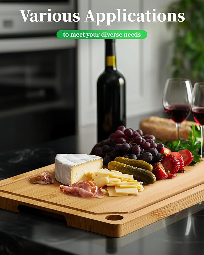 Kitsure Bamboo Cutting Board - Multi-Sizes Wooden Cutting Boards for Kitchen, Convenient Kitchen Essentials with Deep Juice Grooves, Cutting Board for Chopping & Serving, X-Large, Natural - Image 5