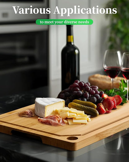 Kitsure Bamboo Cutting Board - Multi-Sizes Wooden Cutting Boards for Kitchen, Convenient Kitchen Essentials with Deep Juice Grooves, Cutting Board for Chopping & Serving, X-Large, Natural - Image 5