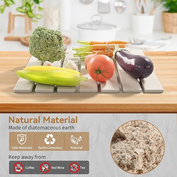 Stone Dish Drying Mat for Kitchen Counter,15.5''x11.8'' Foldable Quick Dry Stone Kitchen Mat,Eco-Friendly,Absorbent Diatomaceous Earth Mats for Dishes Bottles Cups Bathroom Any Countertop-White - Image 5