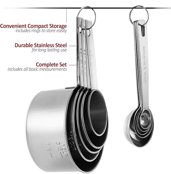 Stainless Steel Measuring Cups And Measuring Spoons 10-Piece Set, 5 Cups And 5 Spoons - Image 7