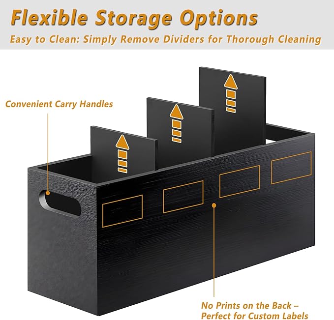 Large Black Utensil Organizer with Removable Dividers - Ideal Wooden Kitchen Countertop Organizer （black 4 Compartment）