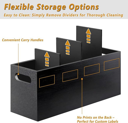 Large Black Utensil Organizer with Removable Dividers - Ideal Wooden Kitchen Countertop Organizer （black 4 Compartment）