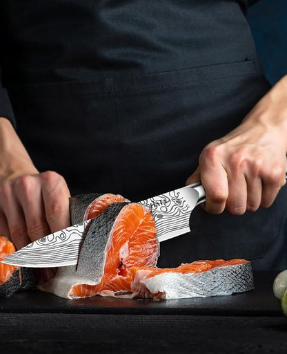 MOSFiATA 8" Super Sharp Professional Chef's Knife with Finger Guard and Knife Sharpener, German High Carbon Stainless Steel EN1.4116 with Micarta Handle and Gift Box - Image 8