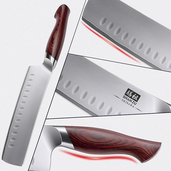 SHAN ZU 7 Inch Nakiri Knife, Japanese 10Cr15MoV High Carbon Stainless Steel Chopping Chef Knife, Professional Sharp Multipurpose Asian Kitchen Vegetable Cleaver Knife with Ergonomic Pakkawood Handle - Image 8
