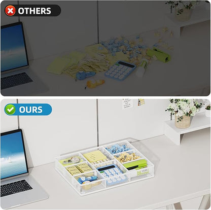 Marbrasse Desk Drawer Organizer, Metal Mesh Drawer Organizer Tray with 5 Adjustable Compartments,Desk Organizers and Accessories for Home,Office,Kitchen,Makeup,Vanity (White)