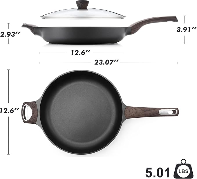 SENSARTE Ceramic Nonstick Frying Pan Skillet with Lid, 12.5 Inch Non Stick Pan Omelette Pans, Healthy Kitchen Cooking Chef's Pan, Free of Intentionally Added PFOA/PFOS, Induction Compatible, Black - Image 9