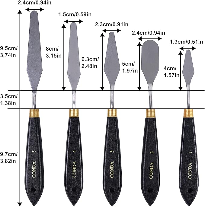 conda Palette Knife Painting Stainless Steel Spatula Palette Knife Oil Paint Metal Knives Wood Handle (Black 5 Piece) - Image 4