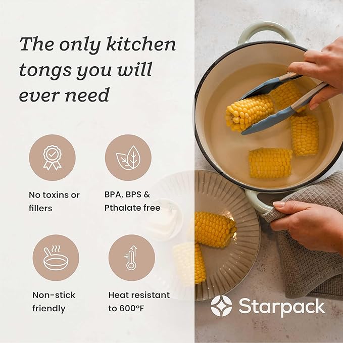 Starpack 'Get a Grip' Silicone Kitchen Tongs for Cooking 9 Inch - BBQ Silicone Tongs for Grill Heat Resistant to 600°F - Stainless Steel Utensils with Non Stick Rubber Tips for Serving Food - Image 2