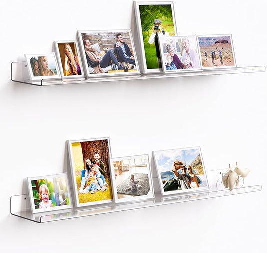 upsimples 2 Pack 35.5x5.5 Inches Acrylic Shelves for Wall Storage, Floating Bookshelves for Kids, Display Shelf Organizer for Bathroom, Bedroom, Living Room, Kitchen, Clear by upsimples