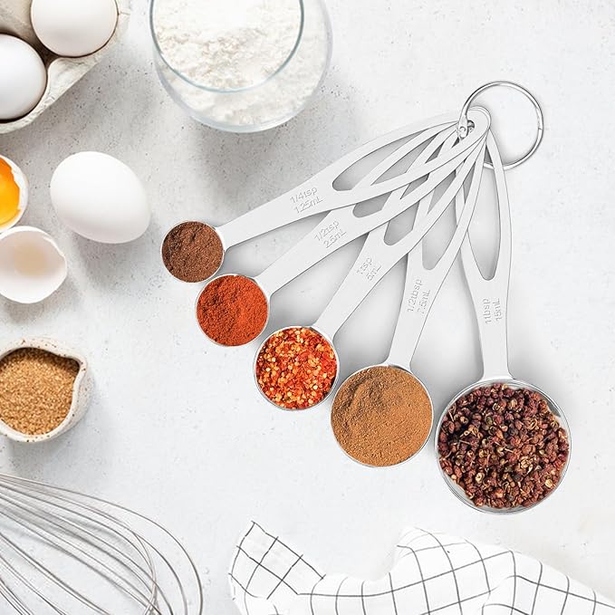 5pcs Measuring Spoon Set, Heavy Duty Stainless Steel Measuring Cups for Cooking Baking, Tablespoon Teaspoon for Dry or Liquid Ingredients, Fits in Spice Jar, 1/4 1/2 1 tsp, 1/2 1 tbsp - Image 4