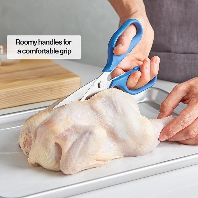 Misen Heavy Duty Kitchen Shears - Stainless Steel, Versatile and Easy Clean Scissors for Meat, Herbs and Veggies - Ambidextrous Comfort Handle - Professional Grade - Blue - Image 3