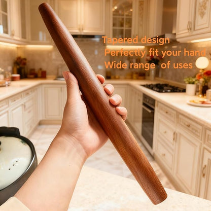 French Rolling Pin,15.75 Inches Wooden Rolling Pin for Baking,Fondant,Dough Roller for Cookie,Pizza Pie Crust, Pastry, Dough, Essential Kitchen Utensil (Brown wood color) - Image 5