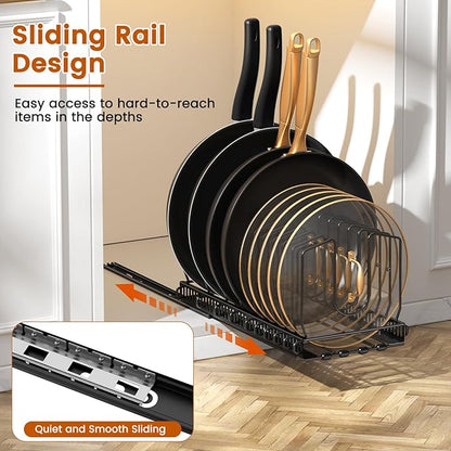 Housolution 2 Pack Pull Out Pot and Pan Organizer for Under Cabinet, Slide Out Pot Lid Organizer with 10 Adjustable Dividers, Sliding Pan Holder Storage Rack Inside Cabinet, Black - Image 2