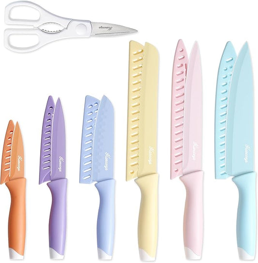 Knife Set, 13 PCS Kitchen Knives Set with Nonstick Ceramic Anti-Rust Coating, Stainless Steel Chef Knife Sets with 6 Blade Guards, Dishwasher Safe, House Warming Gifts New Home by EnergizeYourCooking