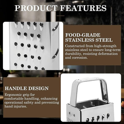 Stainless Steel Vegetable Grater, 4-Sided Portable Metal Grater, Cheese Grater with Handle for Kitchen (8inch) - Image 3