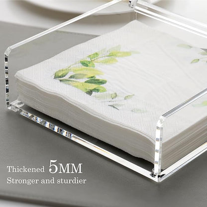 DINGHUO Flat Acrylic Napkin Holder for Table, Open Side Design Napkin Dispenser with Weighted Arm, Square Paper Holder for Restaurant, Kitchen, Bathroom, Countertop, Dinner