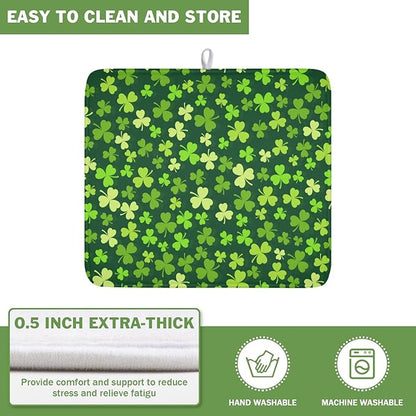St. Patrick's Day Dish Drying Mat for Kitchen Counter,Irish Green Shamrocks Clover Leaves Drying Mat 16 x 18 Inch with Absorbent Reversible Microfiber Dish Drying Pad for Coffee Bar - Image 5