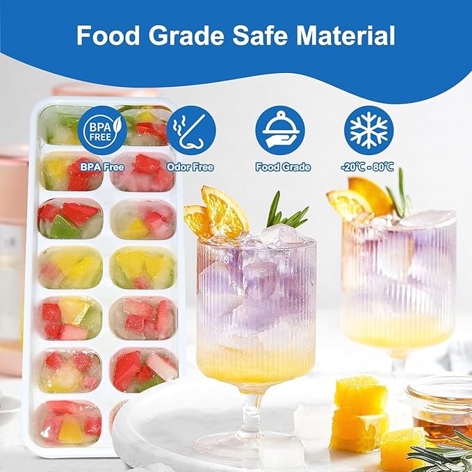 Ice Cube Tray, Ice Cube Trays for Freezer 5 Pack with Lid and Bin, Ice Tray Easy-Release, Ice Trays for Freezer Stackable, Silicone Ice Cube Tray for Drinks, Coffee - BPA-Free and Odor-Free - Image 4