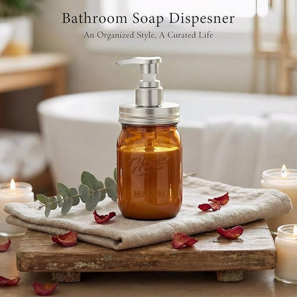 Amolliar Plastic Mason Jar Soap Dispenser with Pump Lid,16OZ Refillable Hand Soap Dispenser Set with Cute Lables - Farmhouse Decor for Kitchen Bathroom, Liquid Soap, Dish Soap, Lotion (2 Pack, Amber) - Image 5