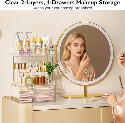 SNSLXH Makeup Organizer Bathroom Storage- 4 Tier 4 Drawer Makeup Storage, Transparent Clear Cosmetics Organiser, Ideal for Cosmetic Perfume Skincare, for Countertop, Bathroom, Office Supplies, Dresser - Image 3