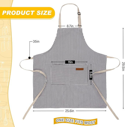 Handepo 4 Pcs Kitchen Aprons with Pockets Adjustable Waterproof Cotton Aprons Striped Apron for Women Men Chef Mother Gift - Image 2