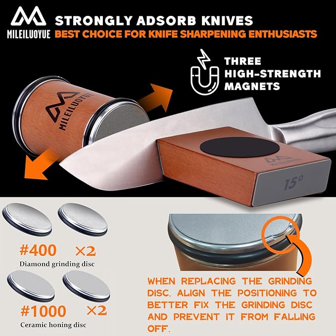 Knife Sharpener Tool Rolling Knife Sharpener Kit, Ceramic Disc Sharpeners Are Used,15°&20° Magnetic Inclination Angles Making Sharpening Easier,for Gift Teachers' Day Thanksgiving, Christmas - Image 3
