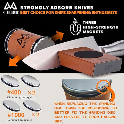 Knife Sharpener Tool Rolling Knife Sharpener Kit, Ceramic Disc Sharpeners Are Used,15°&20° Magnetic Inclination Angles Making Sharpening Easier,for Gift Teachers' Day Thanksgiving, Christmas - Image 3