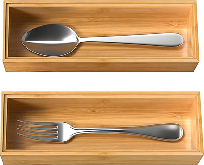 VeyFey Silverware Tray for Drawer, Stackable Kitchen Bamboo Drawer Organizer 9" x 3" x 2" Set of 2 - Image 7