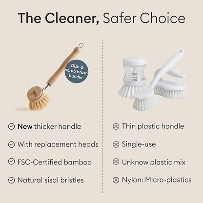 Vove Bamboo Dish Brush Replacement Heads, 4 Pack - FSC-Certified Bamboo - Natural Fiber Bristles - Compatible with Vove Dish Brush - Non-Toxic, Plastic-Free - Image 5