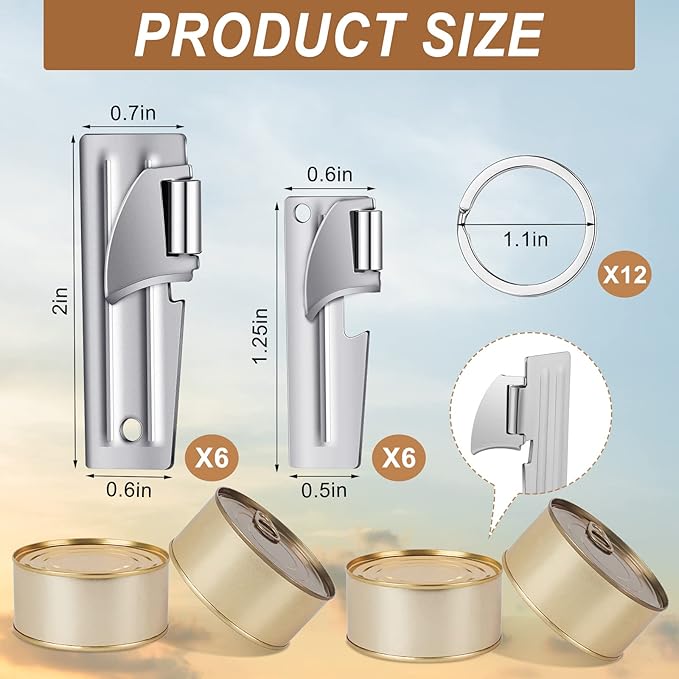 P-38 and P-51 Military Style Can Openers with Key Rings Stainless Steel Camping Can Opener Portable for Kitchen Travel Camping Survival(12 Set)