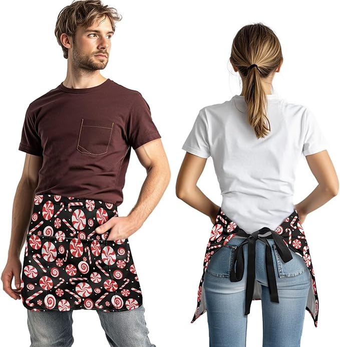 Server Apron with 3 Pockets, Waterproof Oil Waitress Waiter Half Apron for Restaurant Hotel Kitchen Cafe