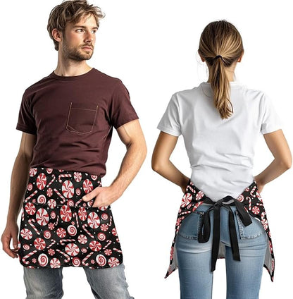 Server Apron with 3 Pockets, Waterproof Oil Waitress Waiter Half Apron for Restaurant Hotel Kitchen Cafe
