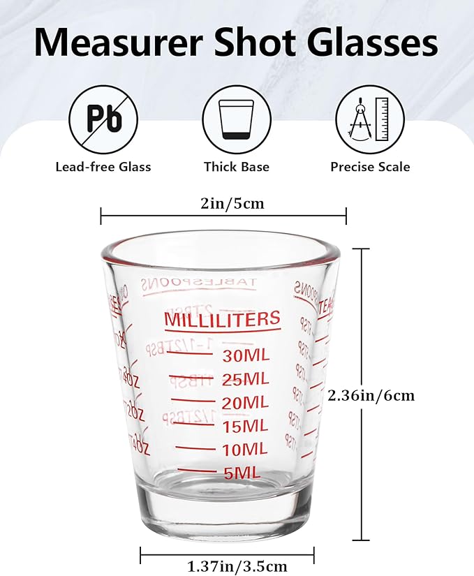 SAIAOKJ Shot Glasses Measuring Cup Set 6 Pack Espresso Shot Glasses Liquid Heavy Glass 26-Incremental Measurement 1 OZ, 2 TBS, 6 TSP, 30 ML Kitchen Tools