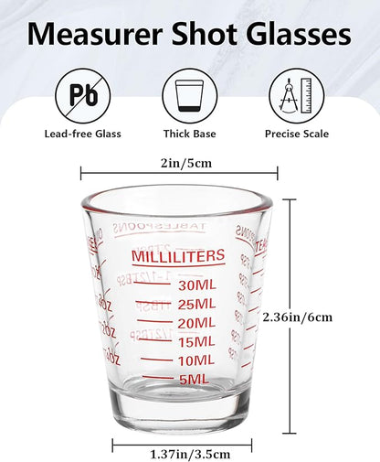 SAIAOKJ Shot Glasses Measuring Cup Set 6 Pack Espresso Shot Glasses Liquid Heavy Glass 26-Incremental Measurement 1 OZ, 2 TBS, 6 TSP, 30 ML Kitchen Tools