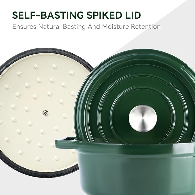 Miereirl 6.5 Quart Enameled Dutch Oven Pot with Lid, Cast Iron Dutch Oven with Dual Handles for Bread Baking, Cooking, Non-stick Enamel Coated Cookware (Green) - Image 7