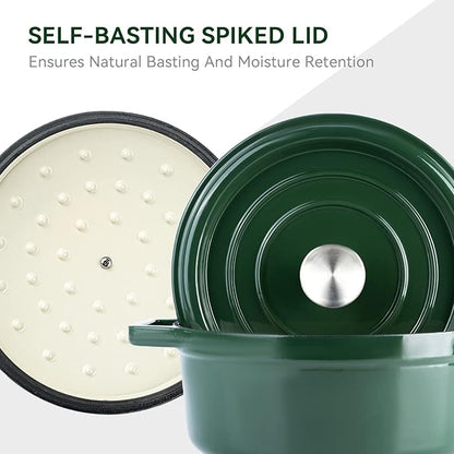 Miereirl 6.5 Quart Enameled Dutch Oven Pot with Lid, Cast Iron Dutch Oven with Dual Handles for Bread Baking, Cooking, Non-stick Enamel Coated Cookware (Green) - Image 7