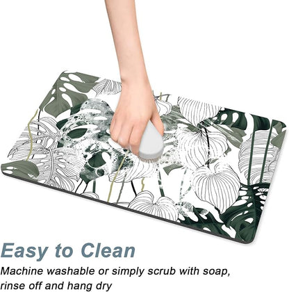 Rnivvi Coffee Mat, 12" x 19" Cute Coffee Bar Mats for Espresso Machine Station Accessories and Organizer, Hide Stain Rubber Backed Absorbent Dish Drying Pad for Kitchen Counter, Tropical Leaves - Image 5