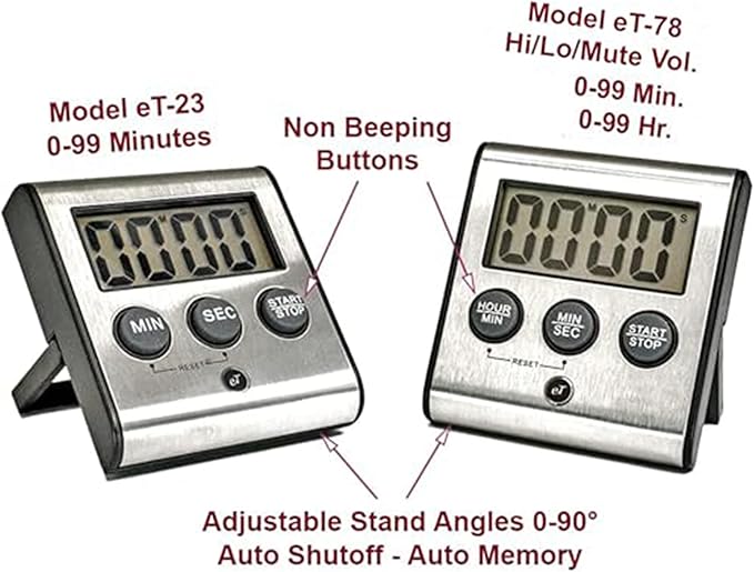Elegant Digital Kitchen Timer - Stainless Steel Model eT-23, Super Strong Magnetic Back, Loud Alarm, Large Display, Auto Memory, Auto Shut-Off (12-Pack eT-23) - Image 5