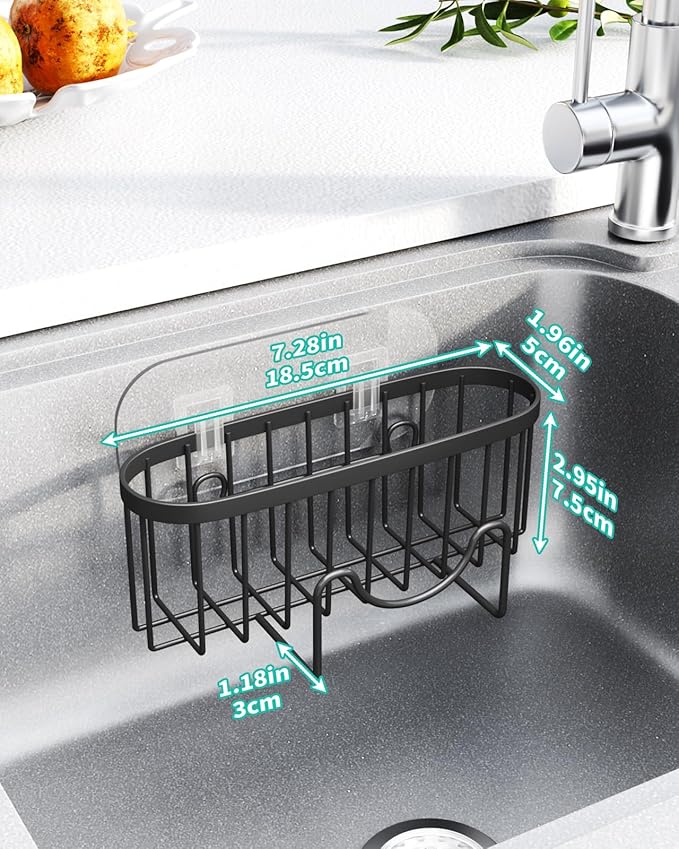 HapiRm Kitchen Sponge Holder for Sink - 2 Installation Methods Kitchen Sink Caddy Organizer with Unique M-Shaped, Rustproof Stainless Steel Sponge Caddy - Black（Large） - Image 5