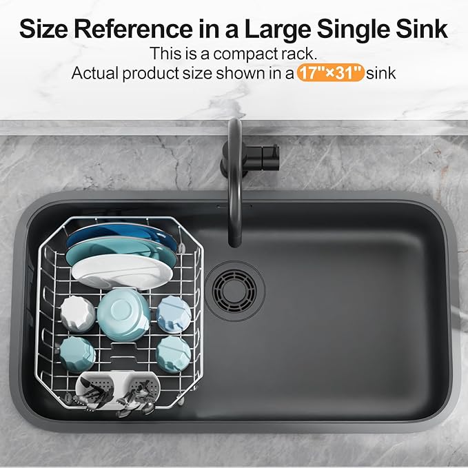 GSlife Small in Sink Dish Drying Rack - Stainless Steel Compact Dish Drainer for RV Kitchen Apartment Sink, Rust Resistant Inside Sink Rack, 1–2 Person Households, 11.6" W x 13.4" L, Silver - Image 9