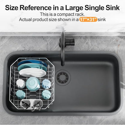 GSlife Small in Sink Dish Drying Rack - Stainless Steel Compact Dish Drainer for RV Kitchen Apartment Sink, Rust Resistant Inside Sink Rack, 1–2 Person Households, 11.6" W x 13.4" L, Silver - Image 9