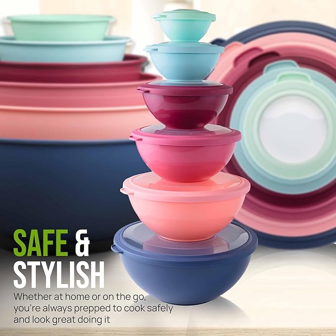 Zulay Kitchen 12 Piece Plastic Mixing Bowls with Leak-Proof Lids Set - Microwave and Freezer Safe Kitchen Mixing Bowls for Preparing, Serving and Storing - Large Nesting Bowls (Cotton Candy Ombre) - Image 7