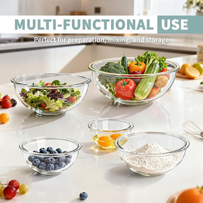 Luvan Glass Mixing Bowl with Lids Set of 5(0.2QT, 0.5QT, 1.1QT, 2.1QT, 3.75 QT), Space-Saving Nesting Bowls Anti-slip Salad Bowls for Storage, Cooking, Microwave,Freezer,Oven and Dishwasher Safe - Image 4