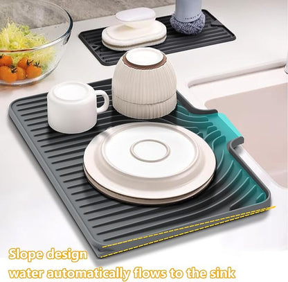 Silicone Dish Drying Mat for Kitchen Counter , 18x12 Inch Dish Drying Rack Mat with Built in Drain, Drying Mats for Dishes Dry Pad for Kitchen Counter,Not applicable Bumps up sink (18×12inch, gray)