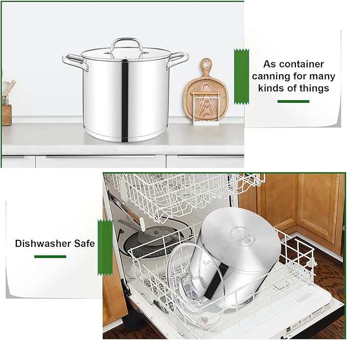 TeamFar 10QT Stock Pot, Stainless Steel Large Soup Cooking Pot & Lid with Tri-ply Bottom for Cooking/Boiling/Stewing, for Induction/Gas/Ceramic, Healthy & Heavy-Duty, Riveted Handles & Dishwasher Safe - Image 7