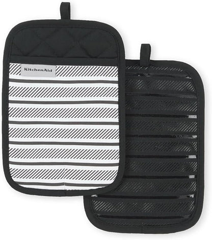 KITCHENAID Albany Pot Holder 2-Pack Set, Matte Black, 7"x10"