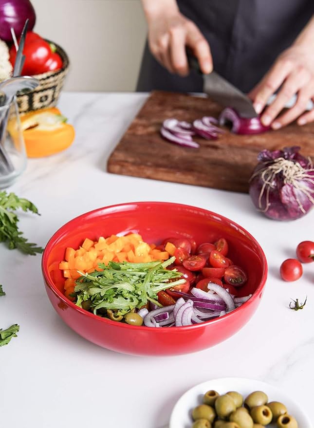 LE TAUCI Pasta Bowls 45 oz, Salad Bowls Set for Serving Soup, Pasta, Noodle, Dinner, Large Kitchen Bowl Plates, Microwave Safe - 8.5 Inch, Set of 4, Red - Image 3